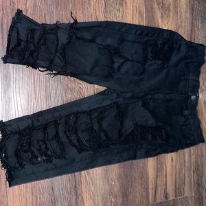 Distressed jean shorts